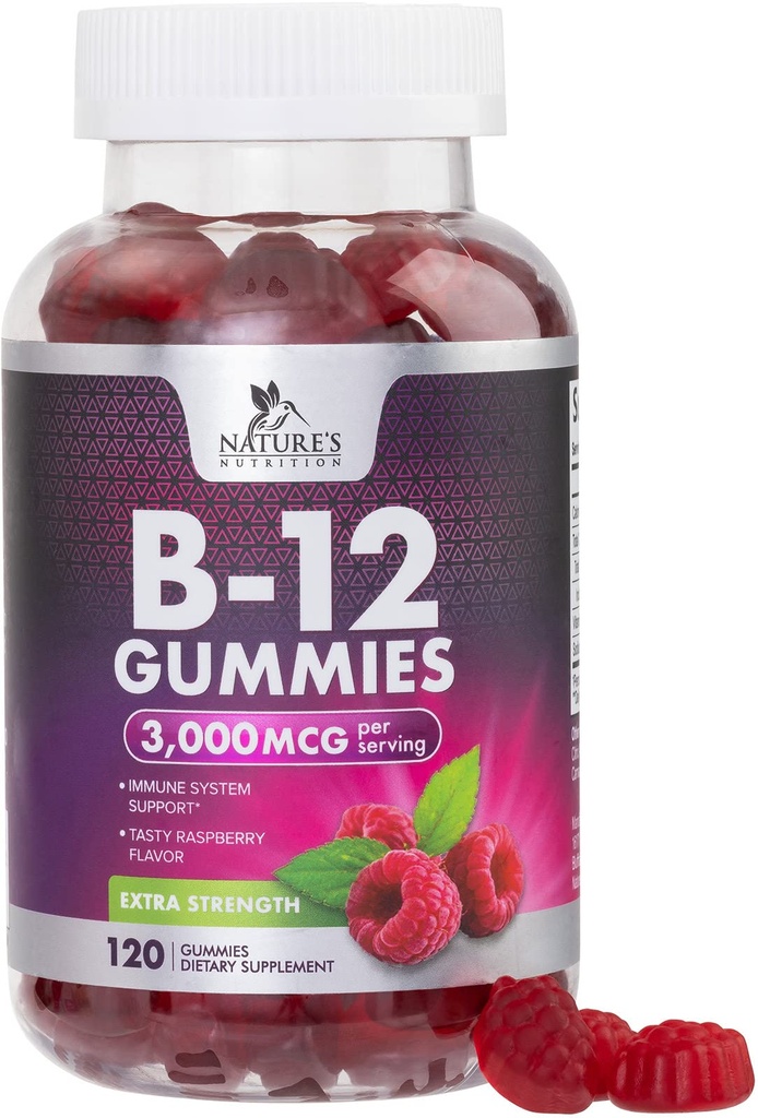 B12 Vitaminas Energy Gummies 3000 mcg - Extra Strength B 12 Gummy for Metabolism &amp; Immune System Support - Chewable Dietary B12 Suplementos para adultos &amp; niños Caffeine Free Gummy Vitamin - 120 Gummies