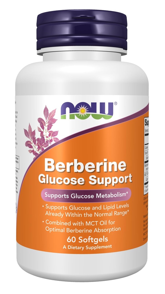 Now Supplements, Berberine Glucose Support, Combined with MCT Oil for Optimal Berberine Absorption, 60 Softgels