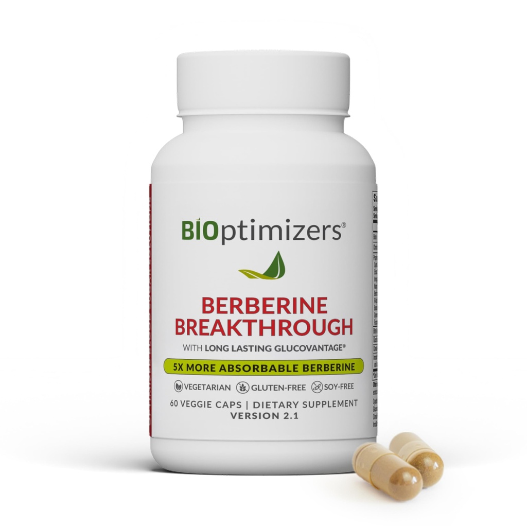 BIOptimizers Berberine Breakthrough Supplement - Metabolic Support –Healthy Metabolism - 60 Capsules – Vegetarian, Gluten-Free, Soy-Free
