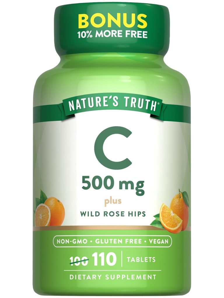 Nature's Truth Vitamin C with Rose Hips 500 mg | 110 Tablets | Vegan, Non-GMO & Gluten Free Supplement