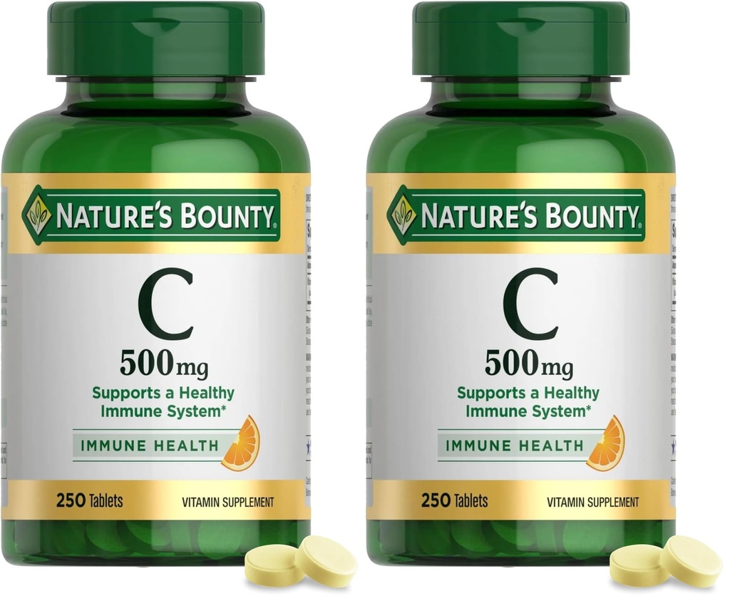 Nature's Bounty Vitamin C 500mg,Supports a Healthy Immune System,Daily Vitamin Supplement,250 Vegetarian Tablets,(Pack of 2)
