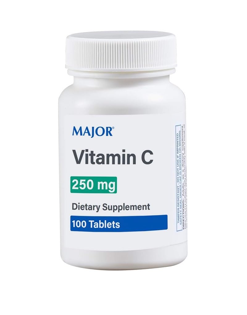 Major Vitamin C 100 Tablets 250mg Dietary Supplement for Adults Tablets Vitamin-C (as Ascorbic Acid) Free Gluten & Lactose