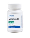 Major Vitamin C 100 Tablets 250mg Dietary Supplement for Adults Tablets Vitamin-C (as Ascorbic Acid) Free Gluten & Lactose