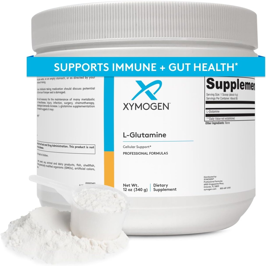 XYMOGEN L-Glutamine Powder Supplement - Promotes Cellular, Immune System + Gut Health - Supports Muscle Mass Retention, 4000mg L-Glutamine Por Serving (12 oz / 85 Servings)