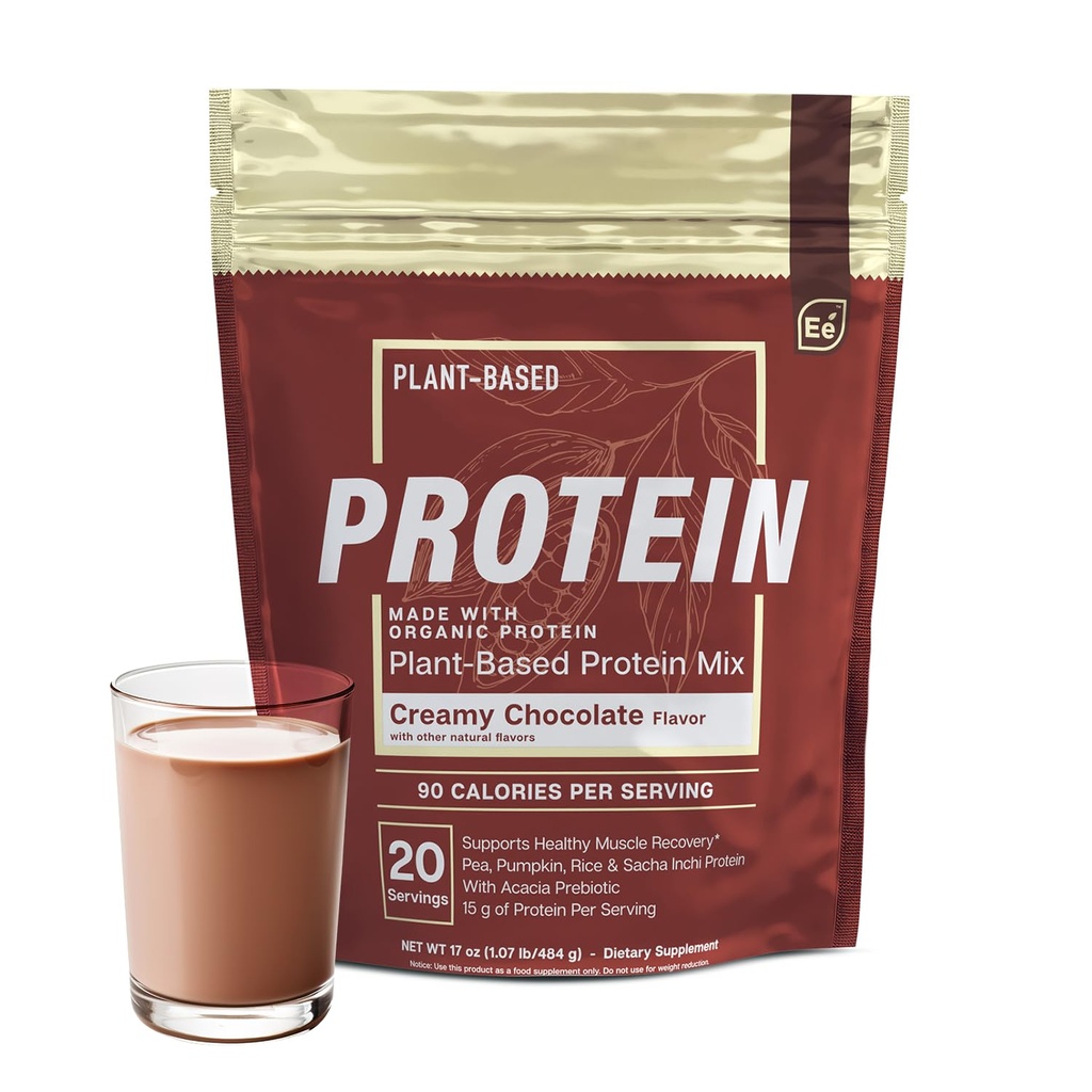 Essential Elements Plant-Based Organic Protein Powder - Creamy Chocolate Flavor - Vegan, Sugar-Fee & Keto-Friendly - Yellow Pea & Sacha Inchi Protein Blend - 20 Servings
