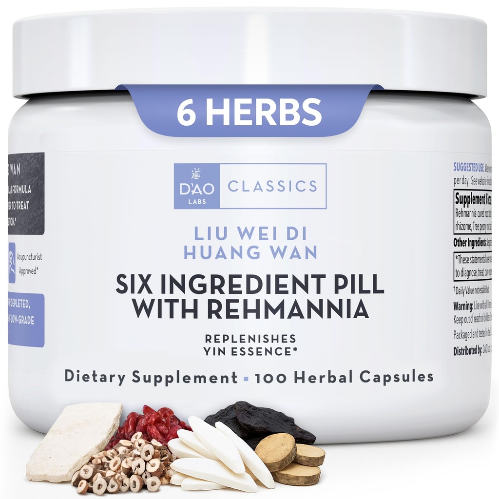 D’AO Labs Six Ingredient Pill with Rehmannia - Liu Wei Di Huang Wan - Herbal Capsules. 100 Capsules.