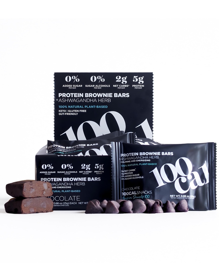 Chocolate Protein Bar Brownie | High Protein, Gluten Free Keto Snack with Vegan Protein for Healthy Gut and Weight Loss | Clean Protein Bars made with Organic Ingredients, Ashwagandha and MCT Oil | Wholesome Yum High Fiber Low Calorie Snacks 100 Calories each | Zero Added Sugar Snacks | 20 Units Snack Box | From 100 CAL SNACKS