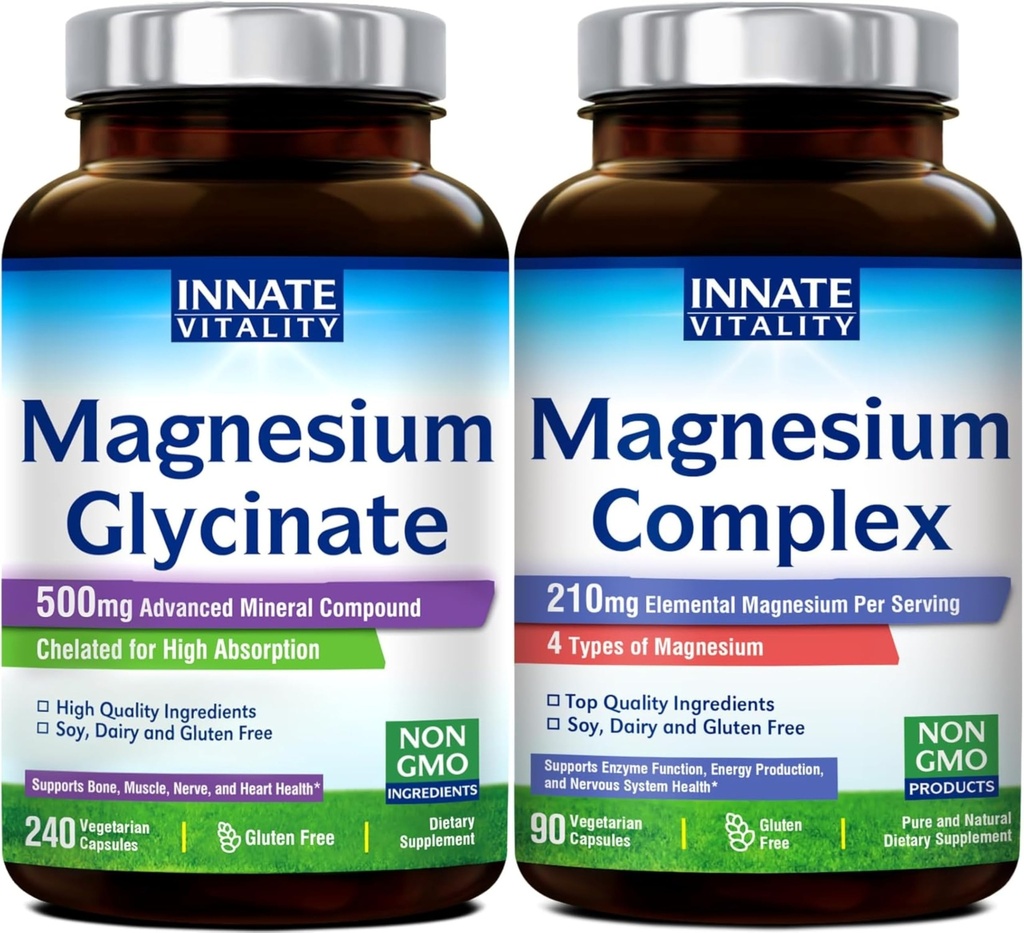 Innate Vitality Magnesium Glycinate 240 Vegan Capsules and Innate Vitality 4 in 1 Magnesium Complex 90 Vegan Capsules