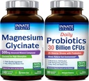 Innate Vitality Daily Wellness Bundle: High Absorption Magnesium Glycinate 500mg + 30 Billion CFU Probiotics with Prebiotics – Support for Nerve, Bone, Heart & Digestive Health – Non-GMO, Vegan, 270 C