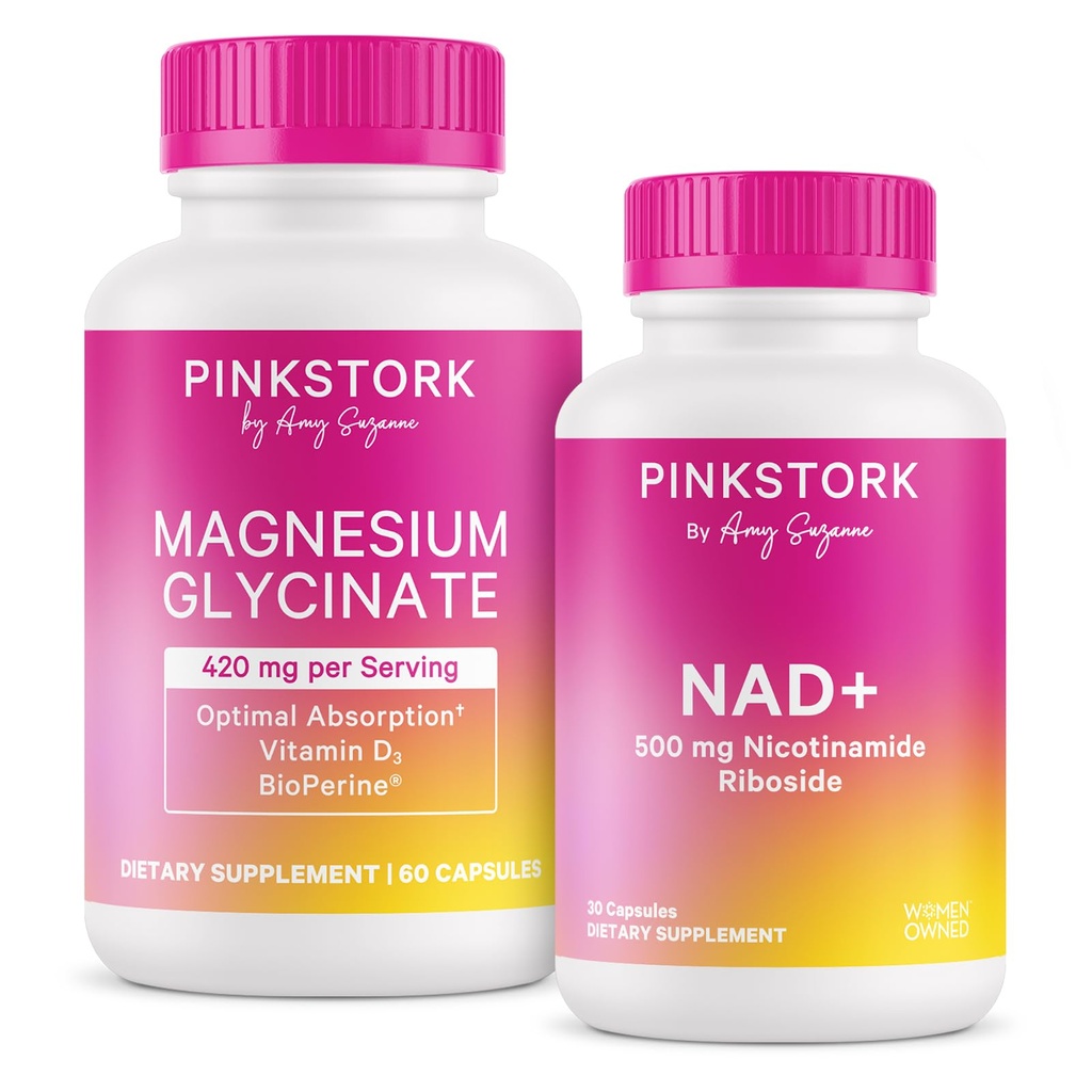 Pink Stork Mood + Women's Wellness Bundle - Magnesium Glycinate + NAD+, Natural Calm, Sleep, Cell Regeneration, Skin Health, Energy, Cognitive Wellness