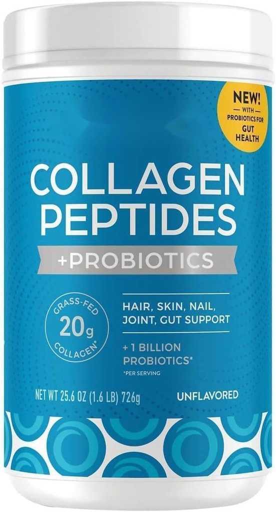 Collagen Peptides + Probiotics, Unflavored| 34 Servings | 20g Grass-Fed Collagen Peptides | 19g Protein 0g Sugar, 0g Carbs 1.6 lbs
