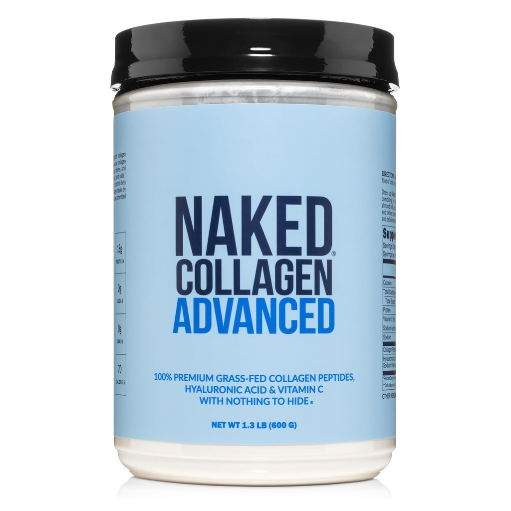 NAKED Collagen Advanced - Peptides Protein Powder, Hyaluronic Acid, Vitamin C, Pasture-Raised, Grass-Fed Hydrolyzed Collagen Supplement, Paleo Friendly, Non-GMO, Keto, Gluten Free, 1.3LB
