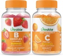 Complejo B Lifeable + Vitamina C 750mg, Gummies Bundle - Gran Tasting, Suplemento de vitamina, Gluten Gratis, GMO Gratis, Chewable