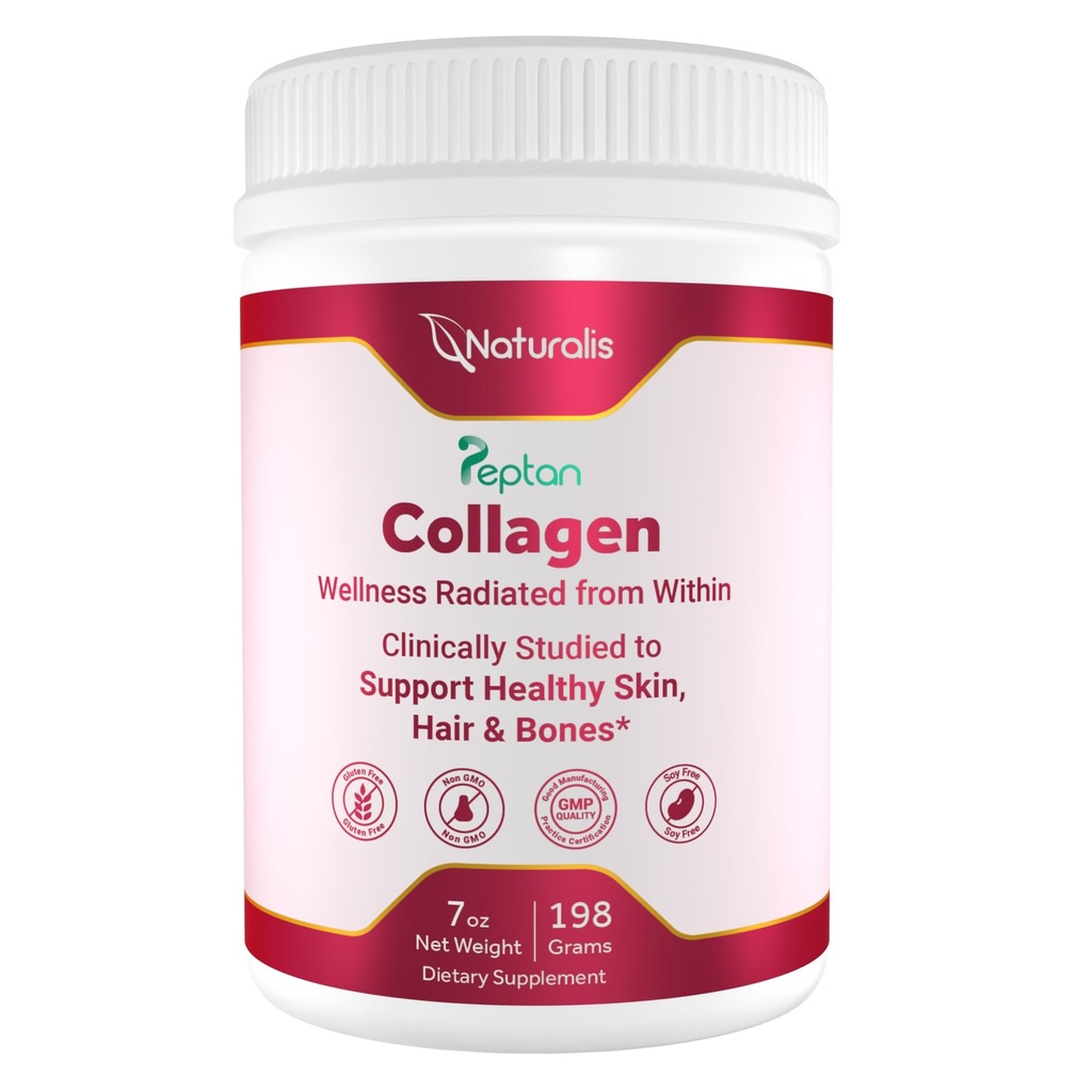 Naturalis Collagen Peptides Powder (7oz) | Made with Peptan® Collagen, Clinically Studied to Support Healthy Skin, Hair & Bones* | Soy & Gluten Free, Grass-Fed, Non-GMO, Halal, Kosher | Starter Pack