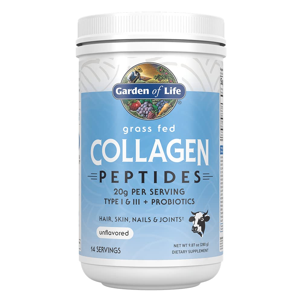 Garden of Life Grass Fed Collagen Peptides Powder Unflavored Collagen Powder for Women Men Hair Skin Nails Joints, Hydrolyzed Collagen Protein Supplements, Collagen for Women & Men, 14 Servings