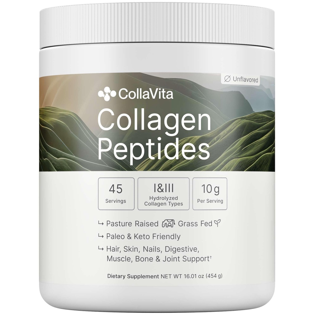 Collagen Peptides Powder Grass-Fed Pasture-Raised Hydrolyzed Collagen Powder, Type I & III Hair, Nails, Skin and Joints, Non-GMO, Paleo & Keto, Unflavored, 16 Fl oz. 45 Servings