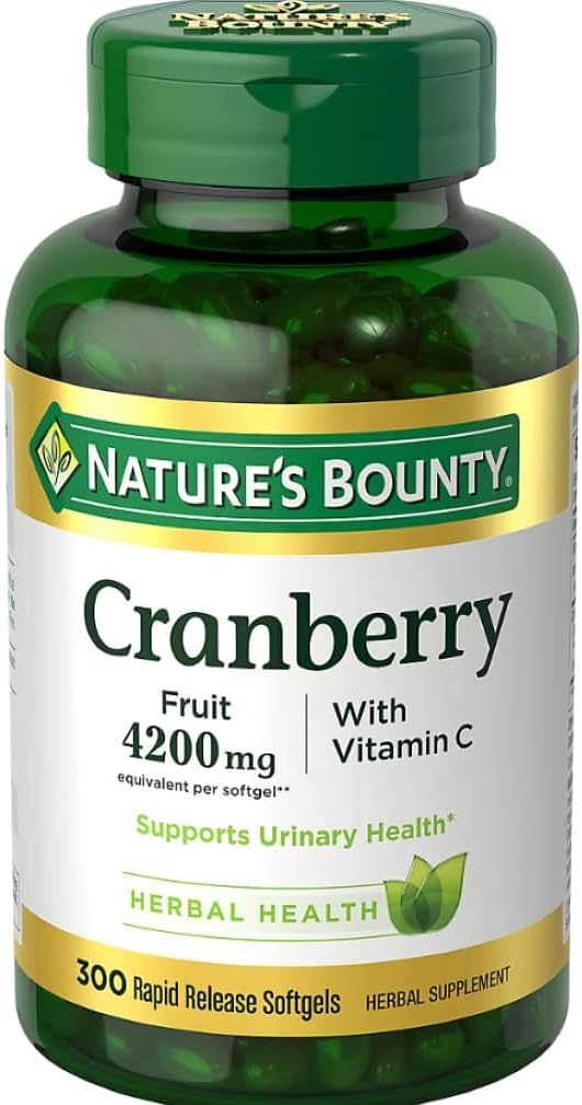 Natures Bounty Cranberry Fruit 4200mg with Vitamin C, Herbal Supplement, Supports Urinary Health, 300 Rapid Release Softgels + Bonus 1 Elbow Support