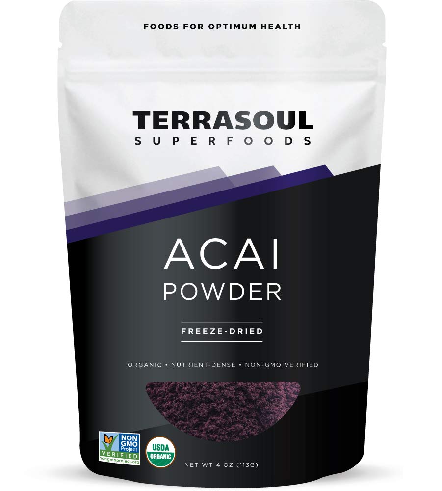 Terrasoul Superfoods Organic Acai Berry Powder, 4 Oz, Freeze-Dried for Freshness, Omega Fats Boost for Smoothie Bowls, and Antioxidant-Packed Superfoods Recipes