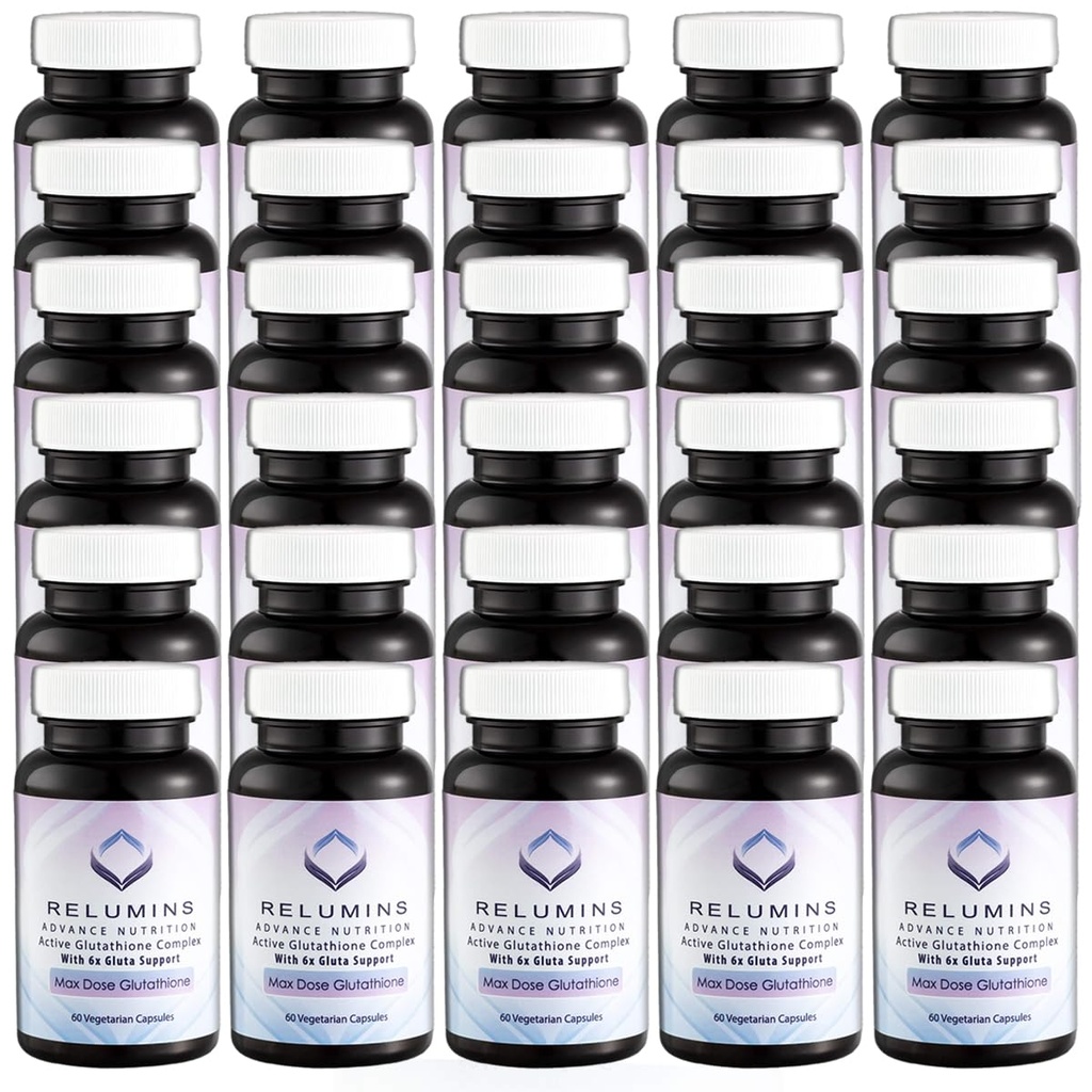 Relumins Advance White Active Glutathione Complex - Max Dose 900mg Glutathione with 6X Boosters, ALA & NAC - Inner Glow Mother's Day Wellness Anti-Aging & Skin Supplement - 60 Caps x 30 Bottles