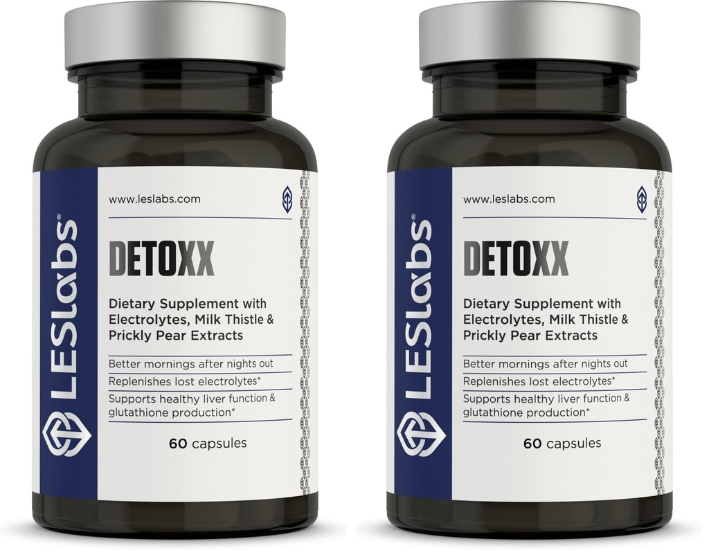 LES Labs DeToxx – Better Mornings & Recovery, Liver Support, Electrolyte Replenishment & Glutathione Support – Prickly Pear, Milk Thistle & NAC – Non-GMO Supplement – 60 Capsules (Pack of 2)