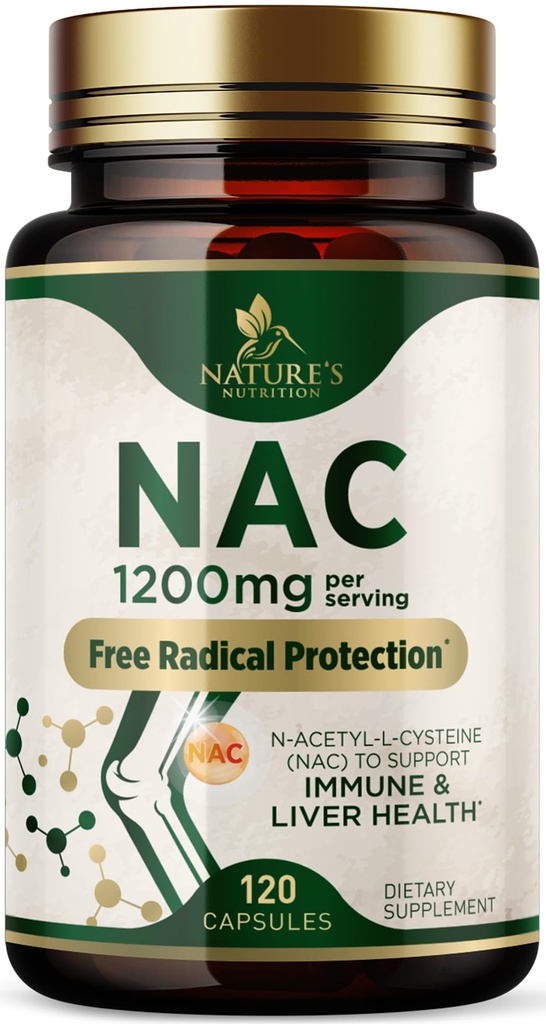 N-Acetyl-L-Cysteine (NAC) 1200 mg Per Serving - NAC Supplements for Lung Health & Immune Support, Liver Support & Antioxidants, Freefrom N-Acetylcysteine, Gluten Free, Non-GMO - 120 Veggie Capsules