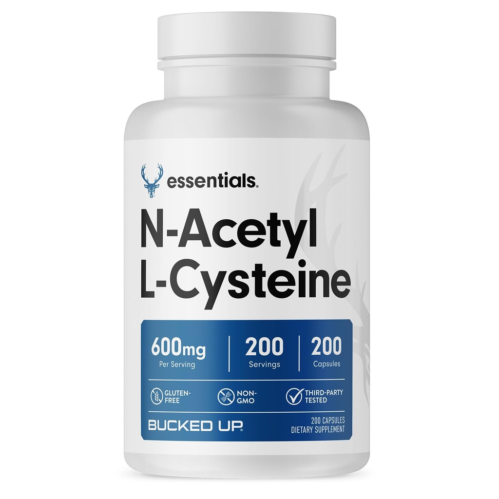 Bucked Up NAC Supplement (N-Acetyl Cysteine) 600mg Per Serving, Essentials (200 Servings, 200 Capsules)