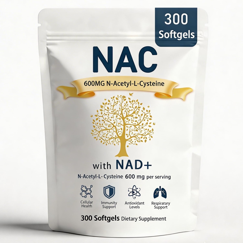 NAC Supplement with NAD+,NAC 600mg Daily Complex, N-Acetyl Cysteine Capsules with NAD+， 300 Count