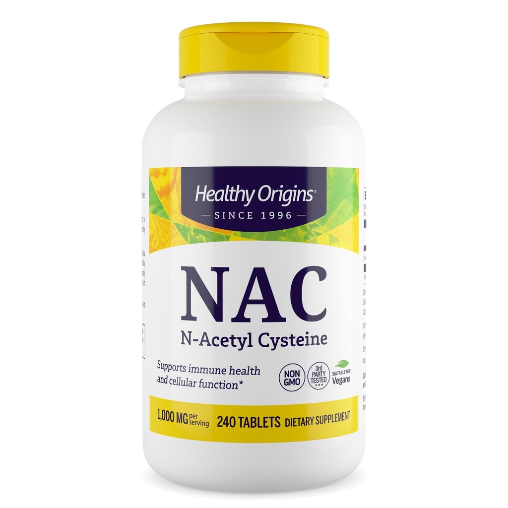 Healthy Origins NAC 1,000 mg (N-Acetyl L-Cysteine),120 Tablets, Amino Acid Supplement, Supports Glutathione Levels, Liver & Lung Health, Antioxidant for Cell Function & Immune Support - 8 Month Supply