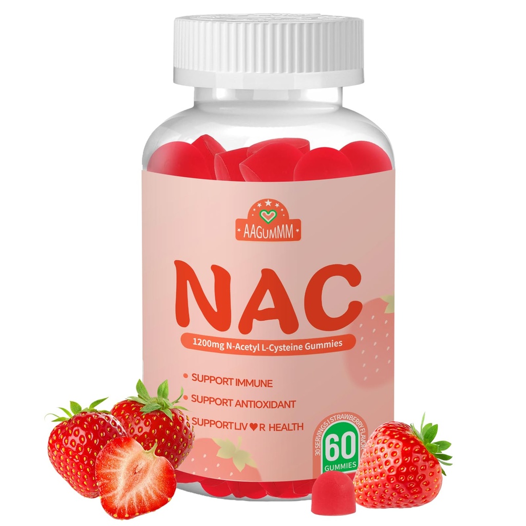 NAC Gummies 1200mg for Adults,Support Immune Support Liver & Lung Health,Sugar-Free, Strawberry Flavor, 60 Counts