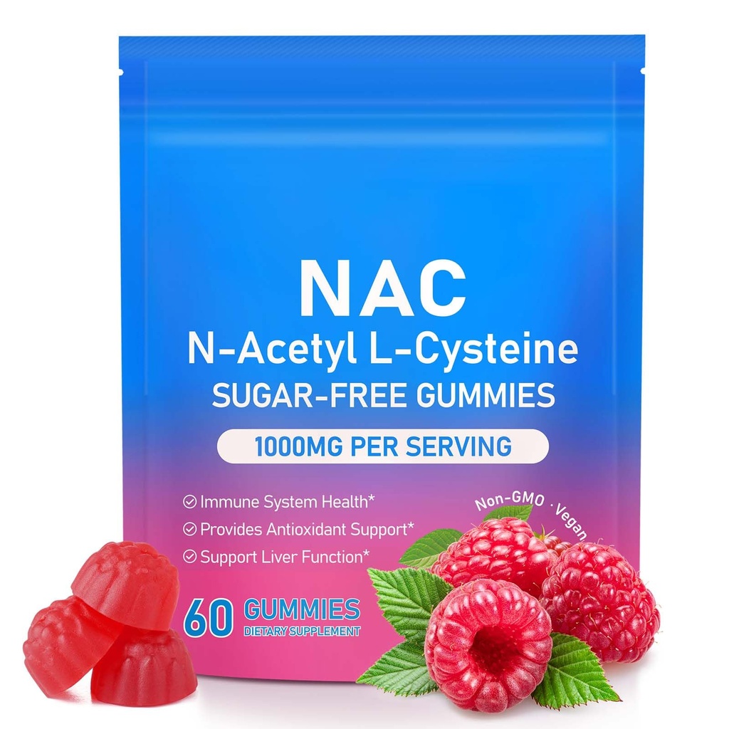 Nac Gummies 1000mg for Kids & Adults, Sugar-Free-N-Acetyl L-Cysteine NAC Supplement Gummies with Carbohydrate 3mg for Immune Support,60 Gummies