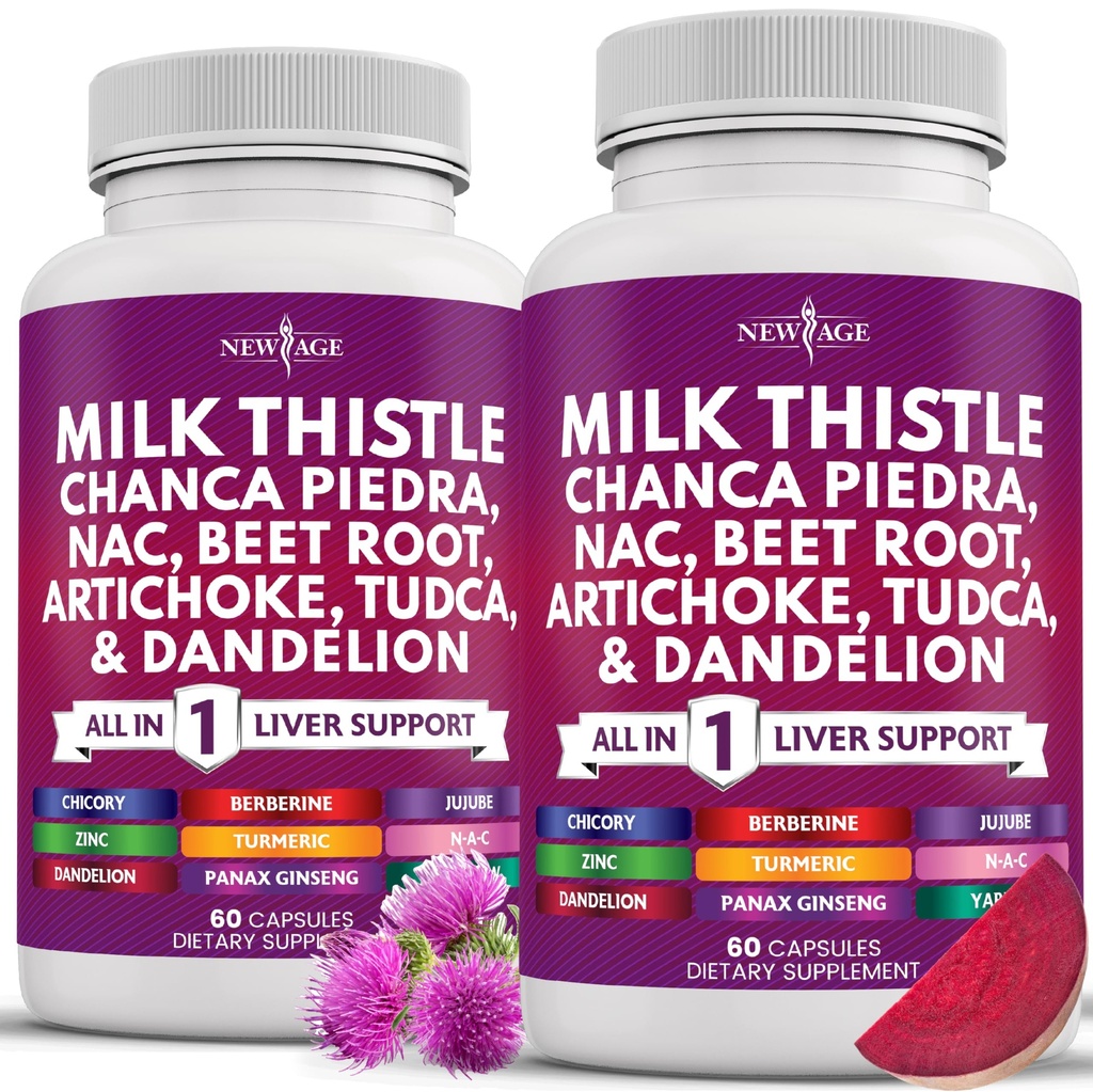 NEW AGE Milk Thistle NAC Chanca Piedra Beet Root Artichoke Dandelion Root Astragalus - Plus TUDCA & Ginger - 120 Count