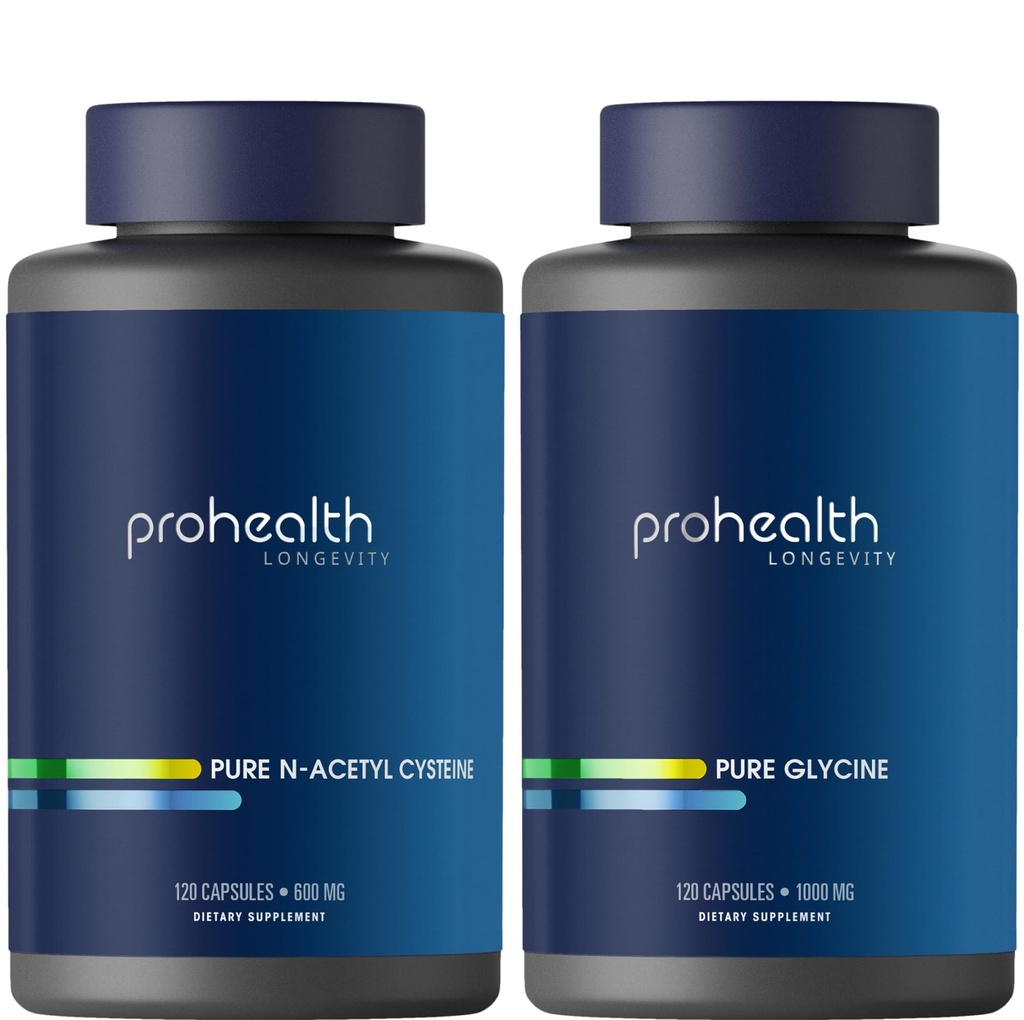 ProHealth Pure Glycine 1000 mg, 120 Capsules + Pure N-Acetyl Cysteine (NAC) 600 mg, 120 Capsules Pack