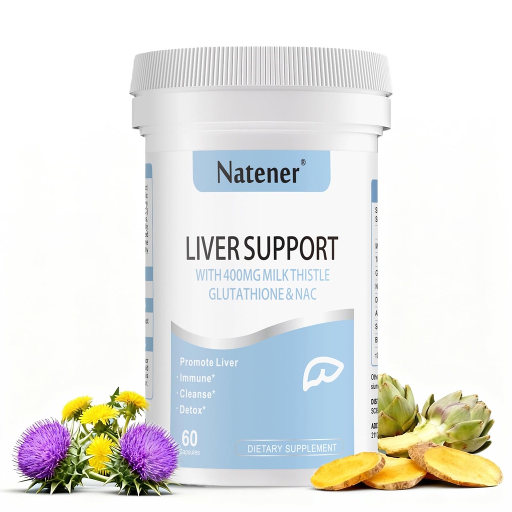 Liver Support with 200mg Milk Thistle, 100mg Glutathione, 100mg NAC, 150mg Tumeric, Dandelion, Artichoke, Liver Cleanse Detox & Repair, Supports Energy*, Immunity & Liver Health*, 60 caps