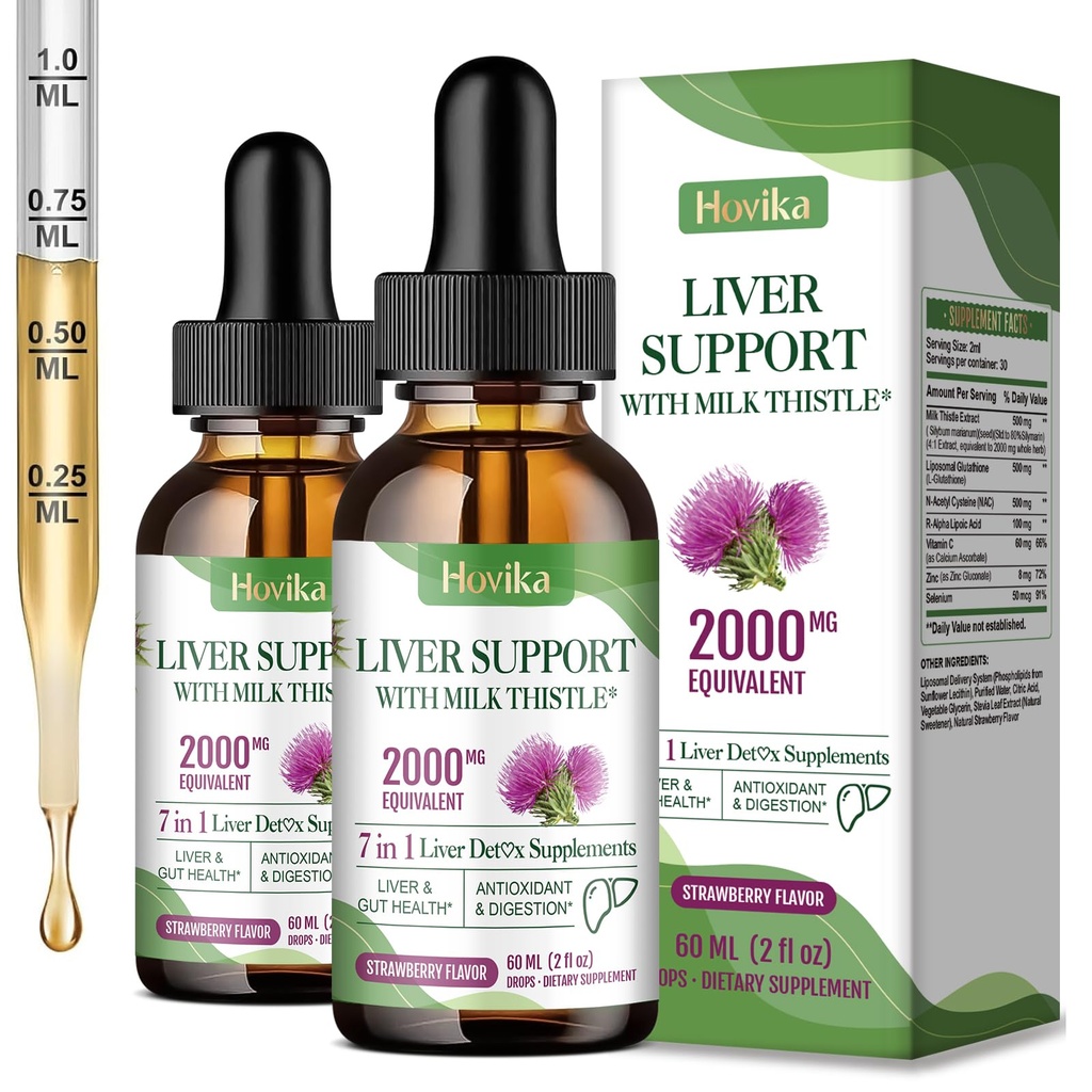 Liver Cleanse Detox & Repair Liver Support Milk Thistle Drops with Glutathione, NAC, ALA, Vitamin C, Zinc & Selenium for Liver Cleanse & Defense, Immune & Skin Support - Strawberry Flavor, 4 Fl Oz