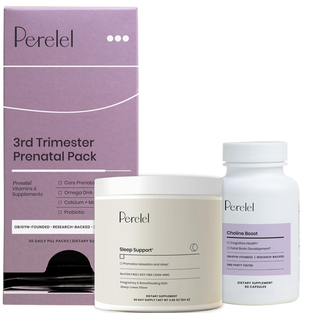 Perelel Birth Prep Bundle, 3rd Trimester Prenatal Vitamin Pack, Sleep Support, & Choline Boost