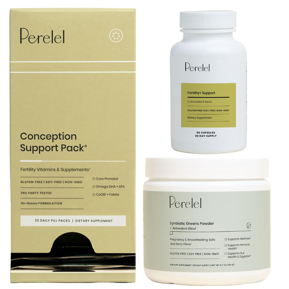 Fertility Foundation Bundle, Conception Support Pack & Fertility Support & Synbiotic Greens Powder, 30 Daily Pill Packs & 60 Capsules & 30 Servings of Greens Powder