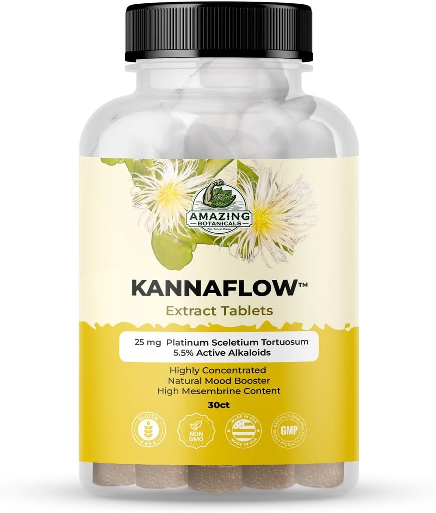 Increíbles Botánicos Platinum Kannaflow Sceletium Tortuosum Kanna Extract Tablets - 25mg  High Mesembrine Content  5.5% Active Alkaloids ← 30 Count