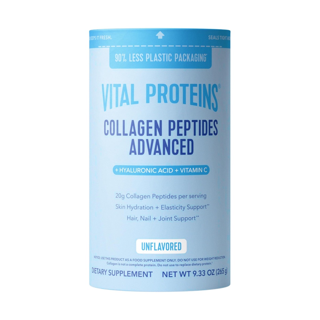 Vital Proteins Collagen Peptides Powder Advanced with Hyaluronic Acid & Vitamin C, Collagen Supplements, Unflavored, 12 Servings