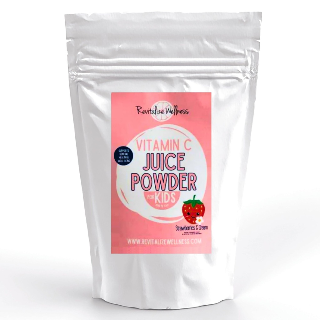 Vitamin C Juice Powder | 1000 mg Vitamin C as Ascorbic Acid per Serving | No Sugar Added | Strawberries & Cream Flavor | 120 Servings