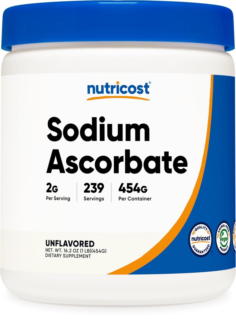 Nutricost Sodium Ascorbate Powder (1 LB) Unflavored - 2 Grams per Serving, Vegan, GMO-Free, Gluten-Free