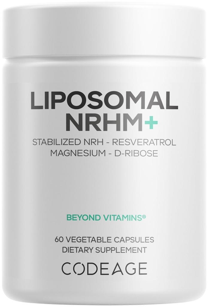 Codeage Liposomal NRHM+ Supplement - NRH Hydrogen Malate 300 mg, Resveratrol, D-Ribose & Quercetin - Vitamin C, Magnesium & Zinc - Liposomal Delivery - Non-GMO - 60 Capsules