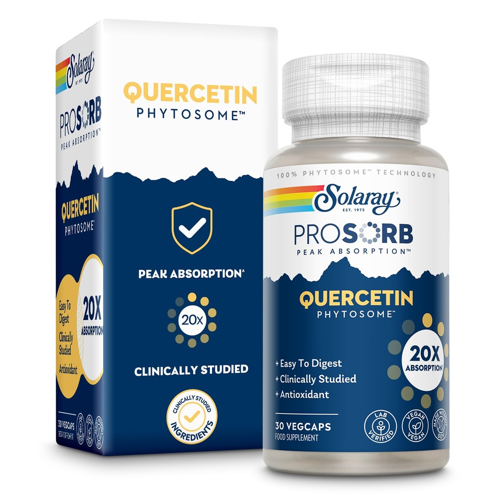 SOLARAY Quercetin Phytosome - 20X Absorption - Easy-to-Digest Antioxidants Supplement for Overall Health Support - Vegan and Made Without Soy - 60-Day Guarantee - 30 Servings, 30 VegCaps