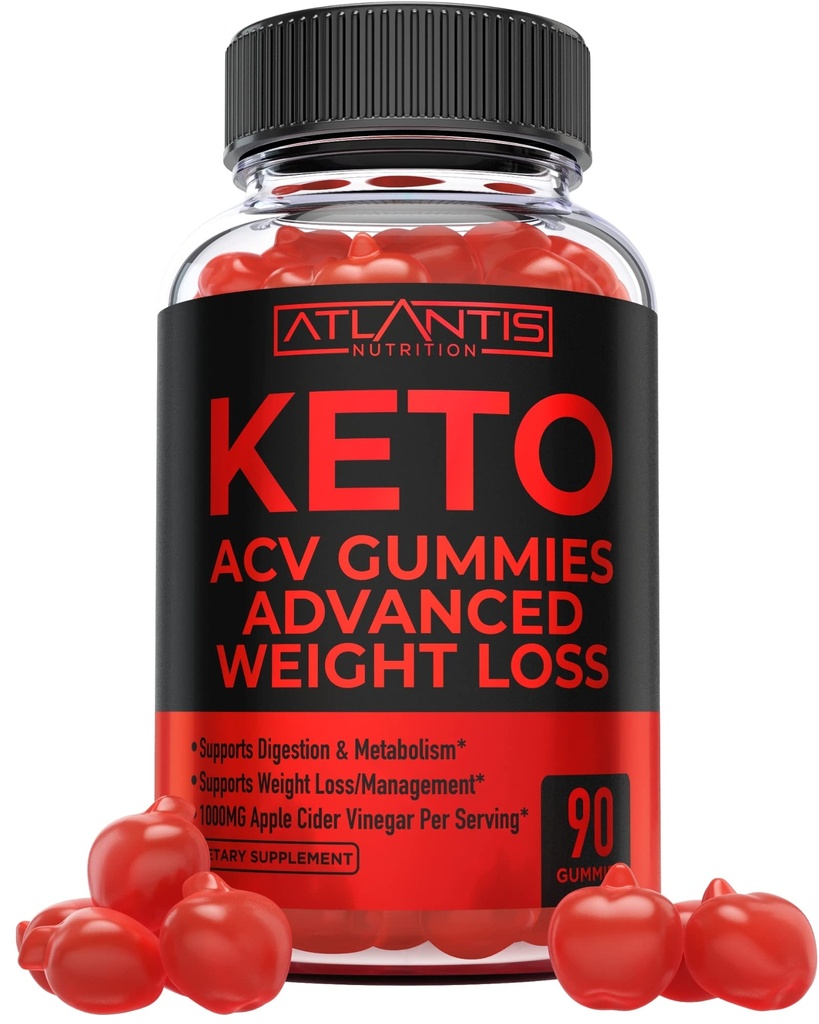 Atlantis Nutrition Keto ACV Gummies for Weight Loss - Supports Digestion, Weight Loss, Detox &amp; Cleansing - Apple Cider Vinegar Gummies Formulado con 1000MG ACV Por Serving - 90 Condes