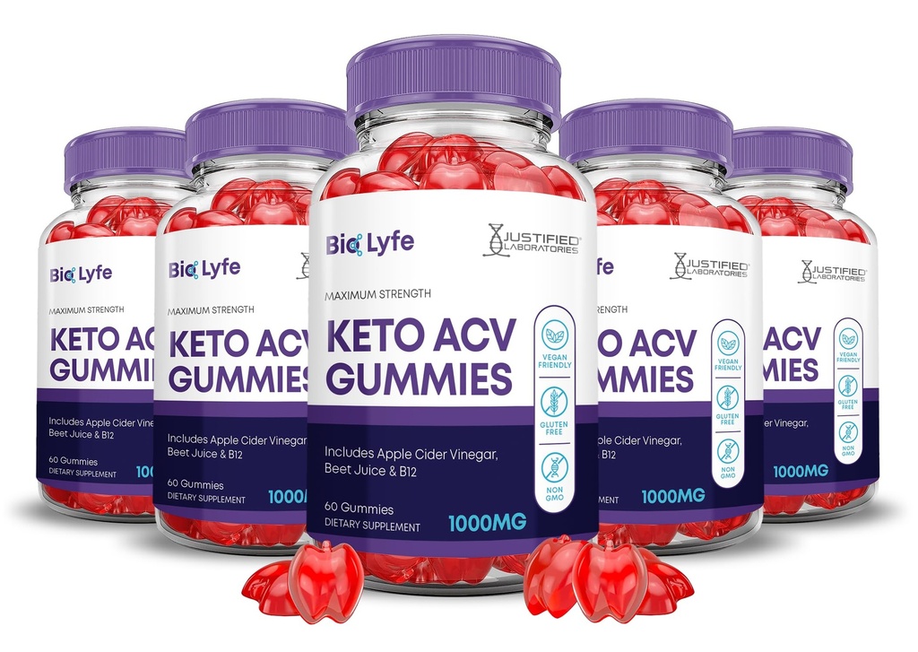 (5 Pack) Bio Lyfe Keto ACV Gummies Advanced Formula 1000MG Biolyfe Keto Gummies Apple Cider Vinegar Formulated with Pomegranate Beet Juice Powder B12 Vegan Non GMO 300 Gummys