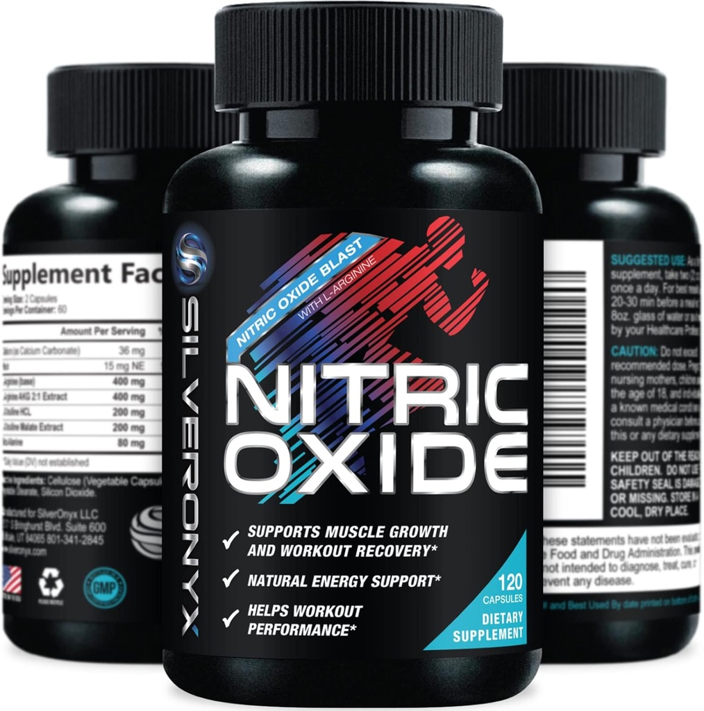 Extra Strength Nitric Oxide Suplemento 3X Strength L Arginine, Citrulline Malate, AAKG, Beta Alanine - Premium Muscle Support Nitric Booster - Natural Energy & Heart Health Support - 120 Capsules