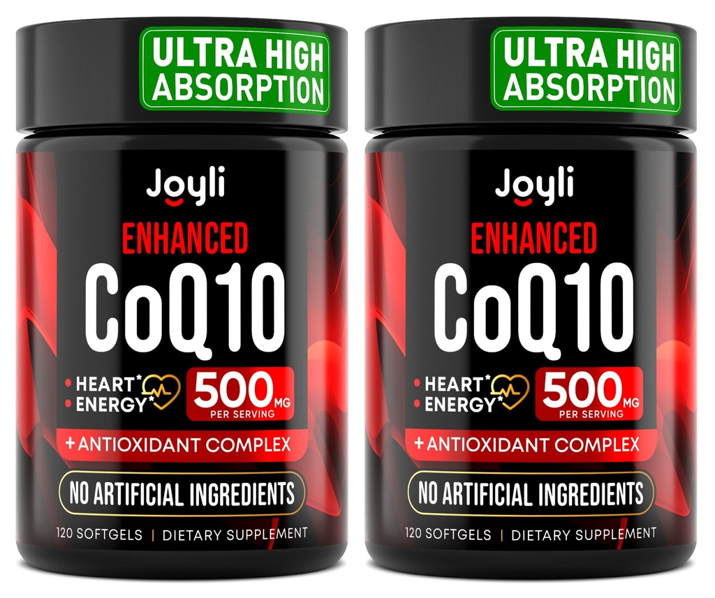 JOYLI Nutrition 2 Pack CoQ10 500mg - High Absorption Coenzyme Q10 Supplement - Co Q 10 for Energy & Vitality - Alternative to CoQ10 400mg & 300mg - 240 Softgels