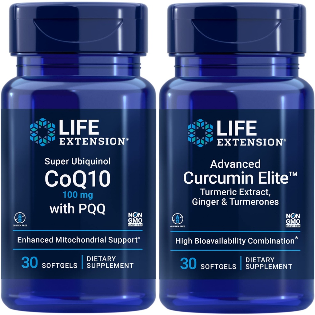 Life Extension Super Ubiquinol CoQ10 with PQQ, 100 mg | Advanced Curcumin Elite™ Turmeric Extract, Ginger & Turmerones | Heart & brain health, support healthy inflammatory and immune responses
