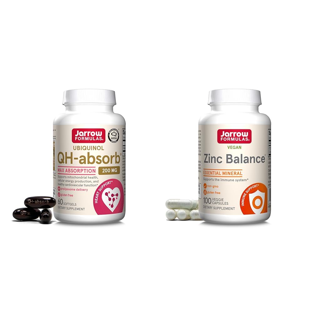 Jarrow Formulas QH-Absorb 200 mg-High Absorption Co-Q10-Active Antioxidant Form 60 Servings & Zinc Balance 15 mg-100 Servings -Includes Copper-Essential Mineral for Immune System Support
