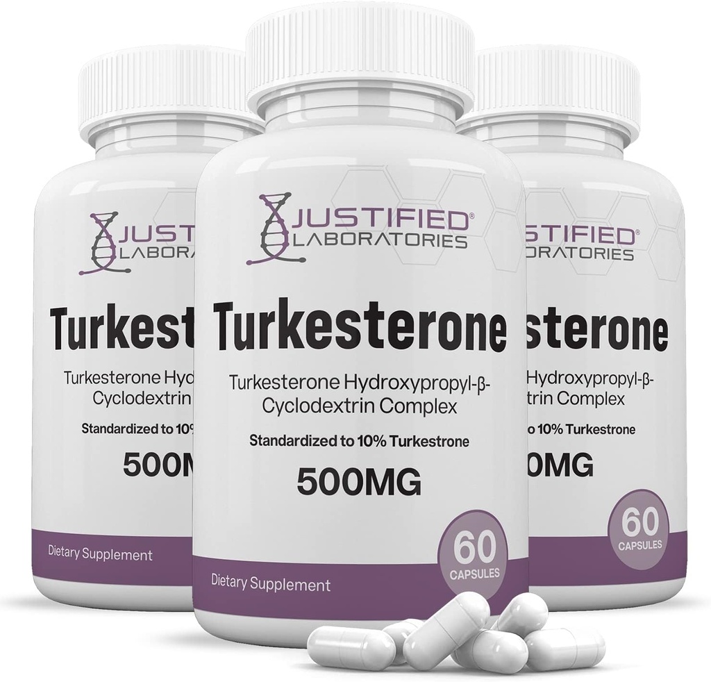 Laboratorios justificados (3 Pack Turkesterone 500mg 10% Estándarizado Naturalmente Aumentar resistencia Fuerza 180 cápsulas