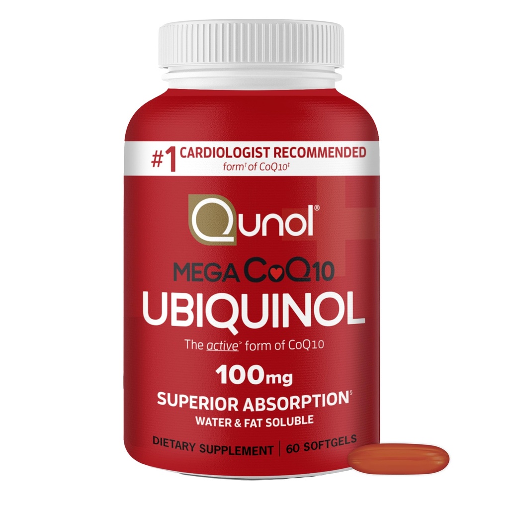 Qunol Ubiquinol CoQ10 100mg Softgels, Qunol Mega Ubiquinol 100mg - Superior Absorption - Active form of Coenzyme Q10 for Heart Health - 2 Month Supply - 60 Count